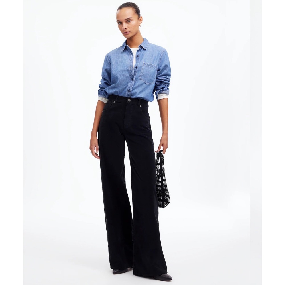 Madewell‎ The Superwide-Leg Pant Black Corduroy High Rise Size 26 Womens